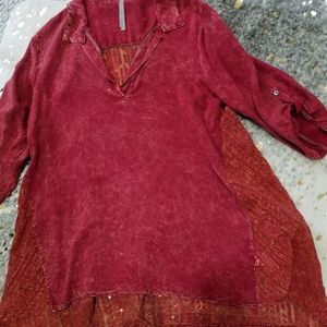 Mono B red,burn out back tunic blouse